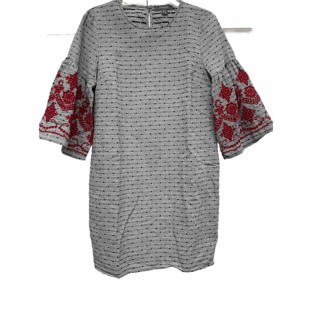 Primark Embroidered Women's‎ Dress Size 6 Bell Sleeves Red Embroidery